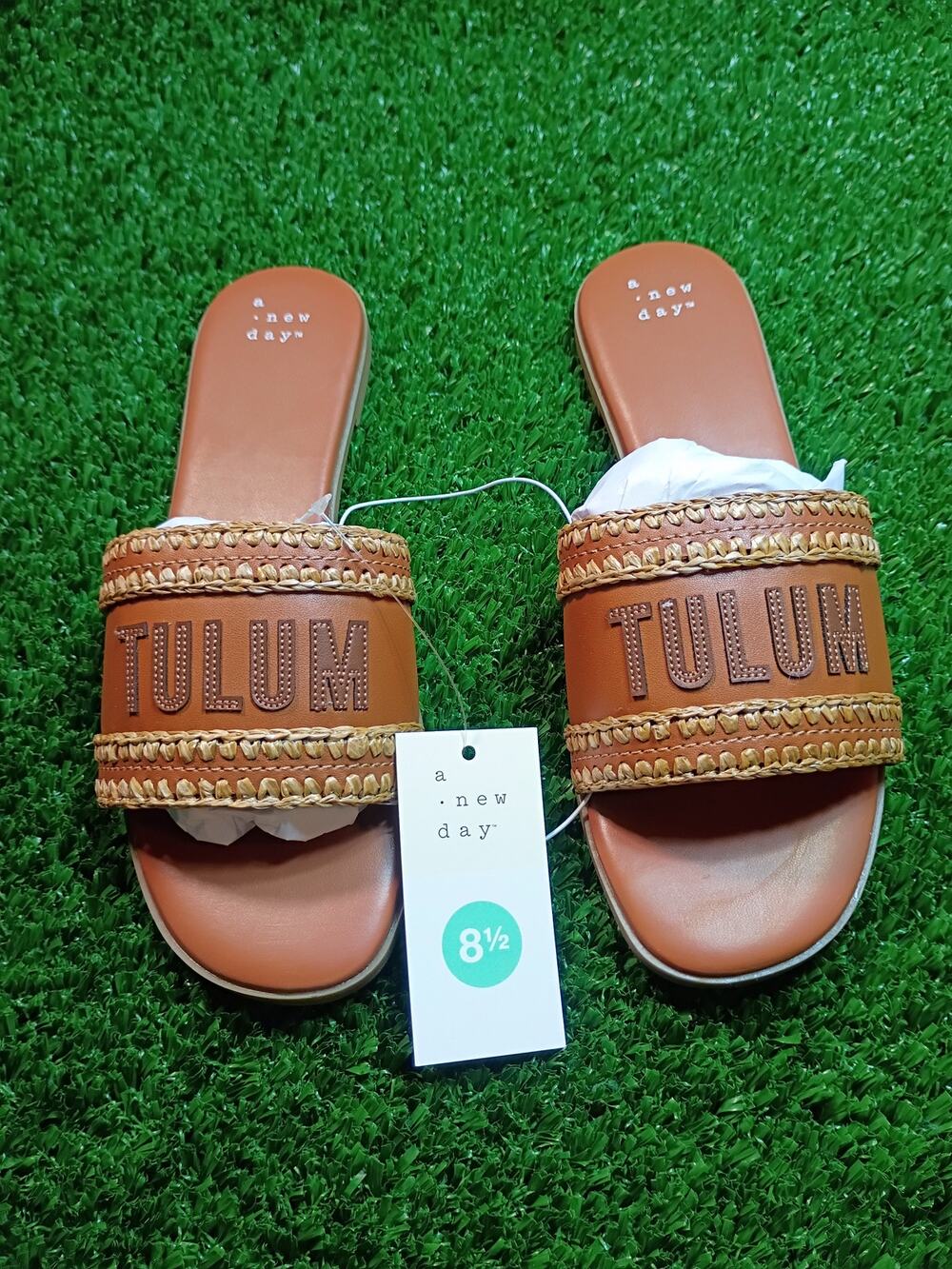 New Day Cognac Nehemia Woven Slide Sandals - Size 8.5 NWT